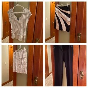 6 tops, 3 skirts, 3 dresses, 5 pants, 4 belts, 1 scarf